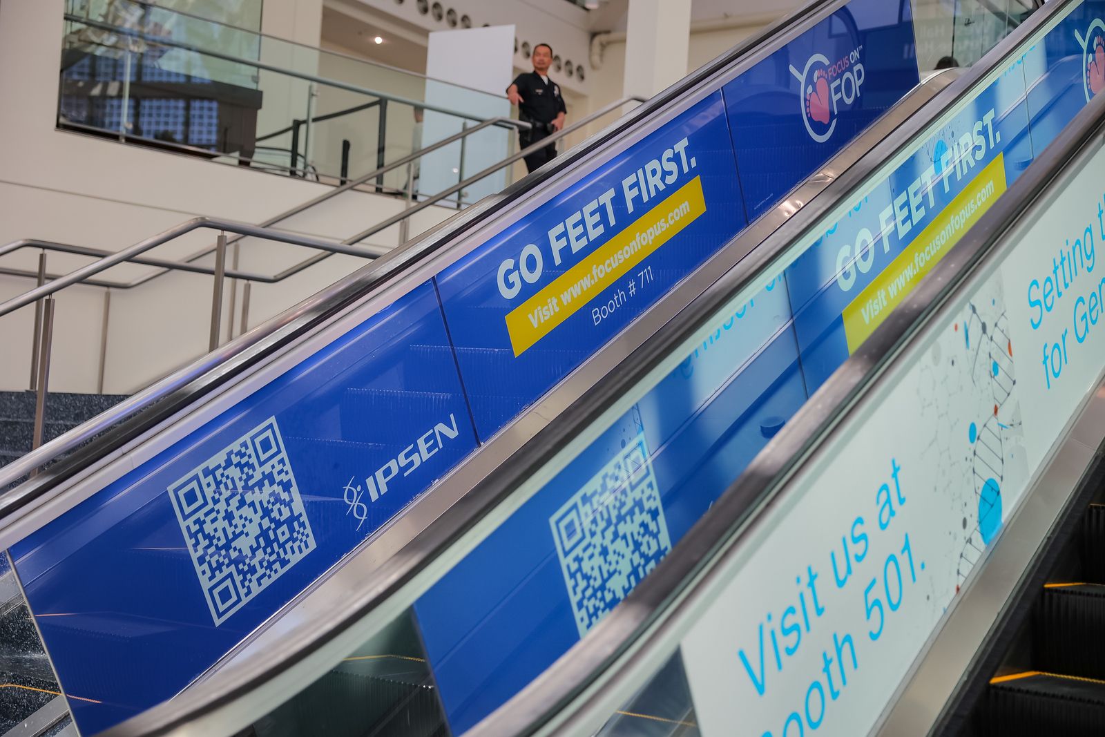 Branded entrance escalator